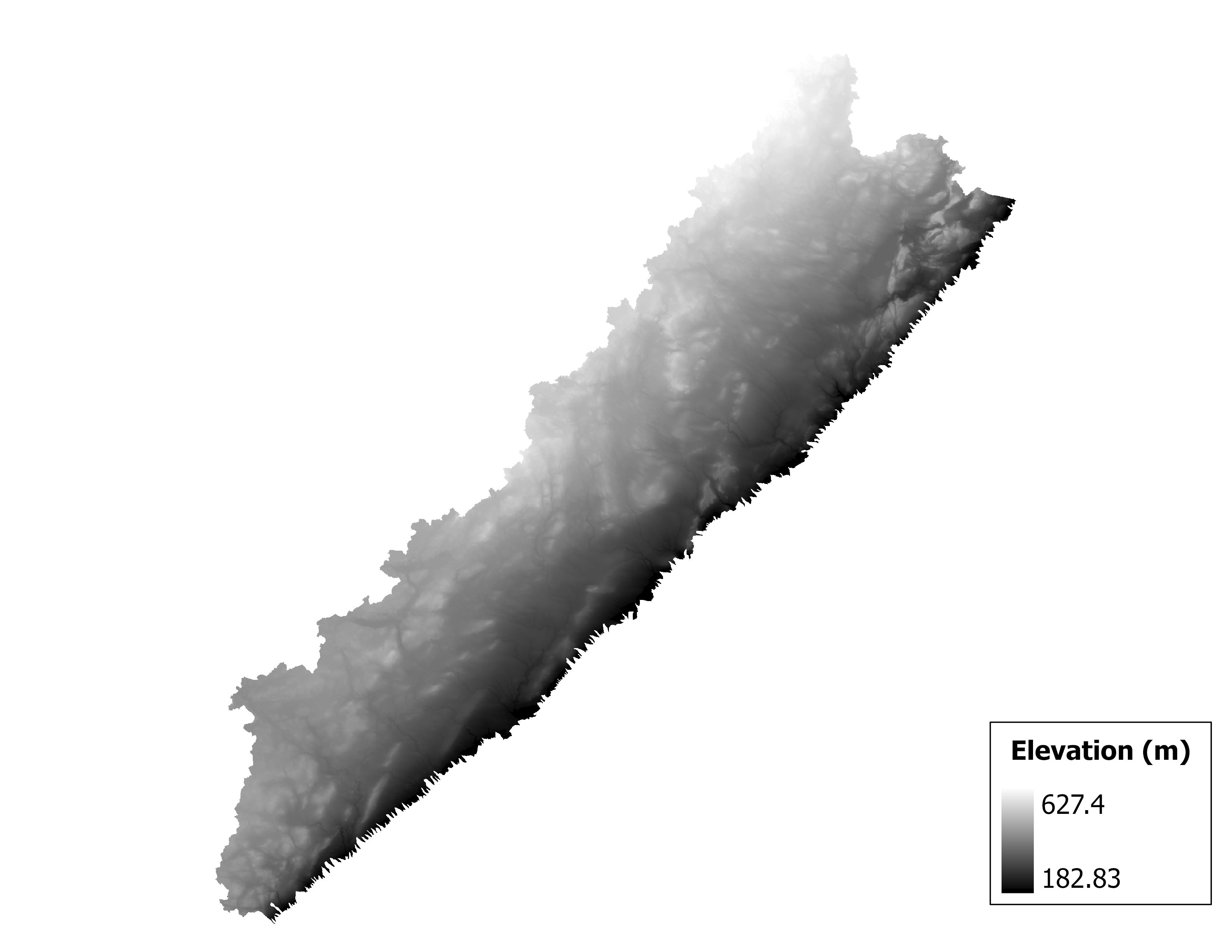 Figure 1.2: Map of elevation in the Beaver-Lester subbasin. Blue stars indicate the watershed drainage point.