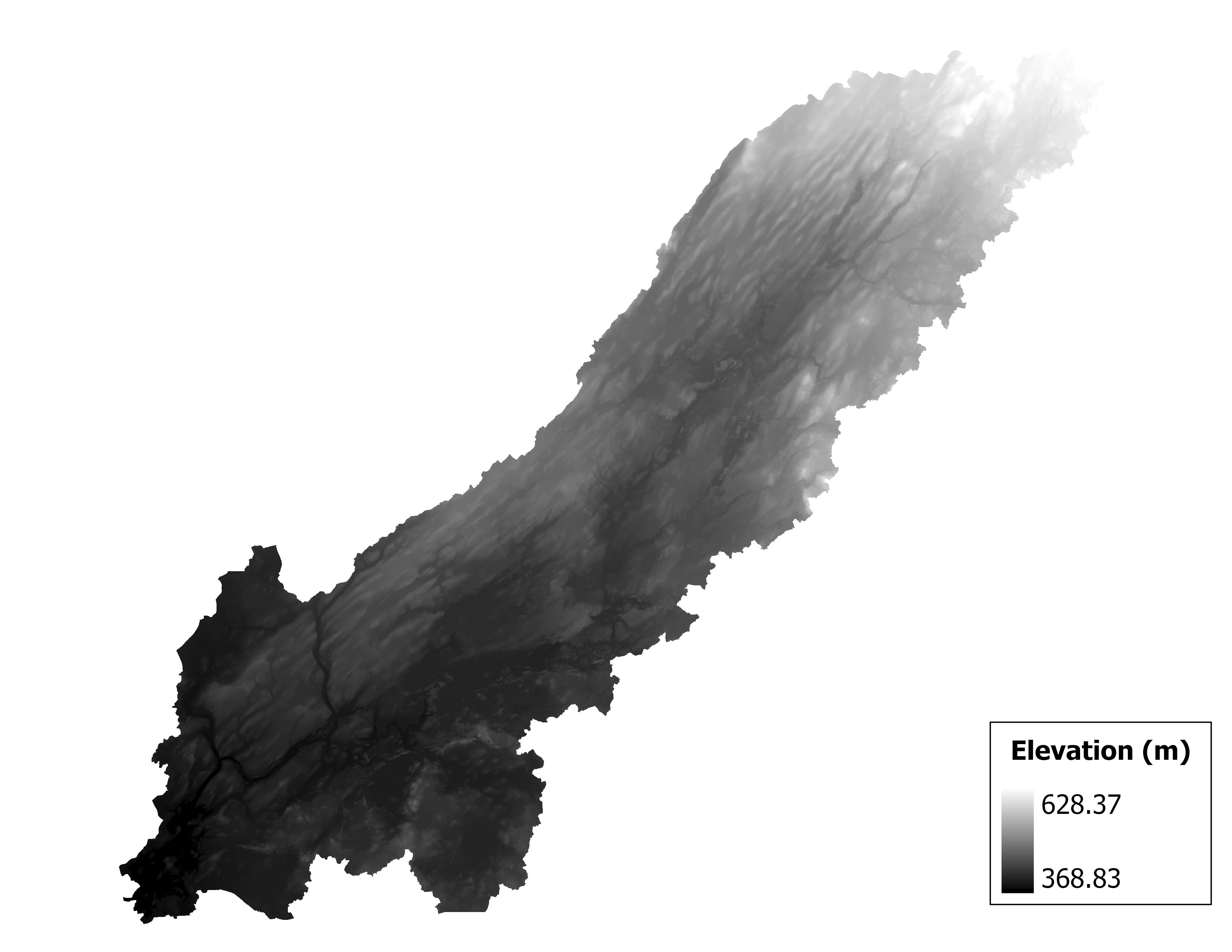 Figure 1.2: Map of elevation in the Cloquet subbasin. Blue stars indicate the watershed drainage point.