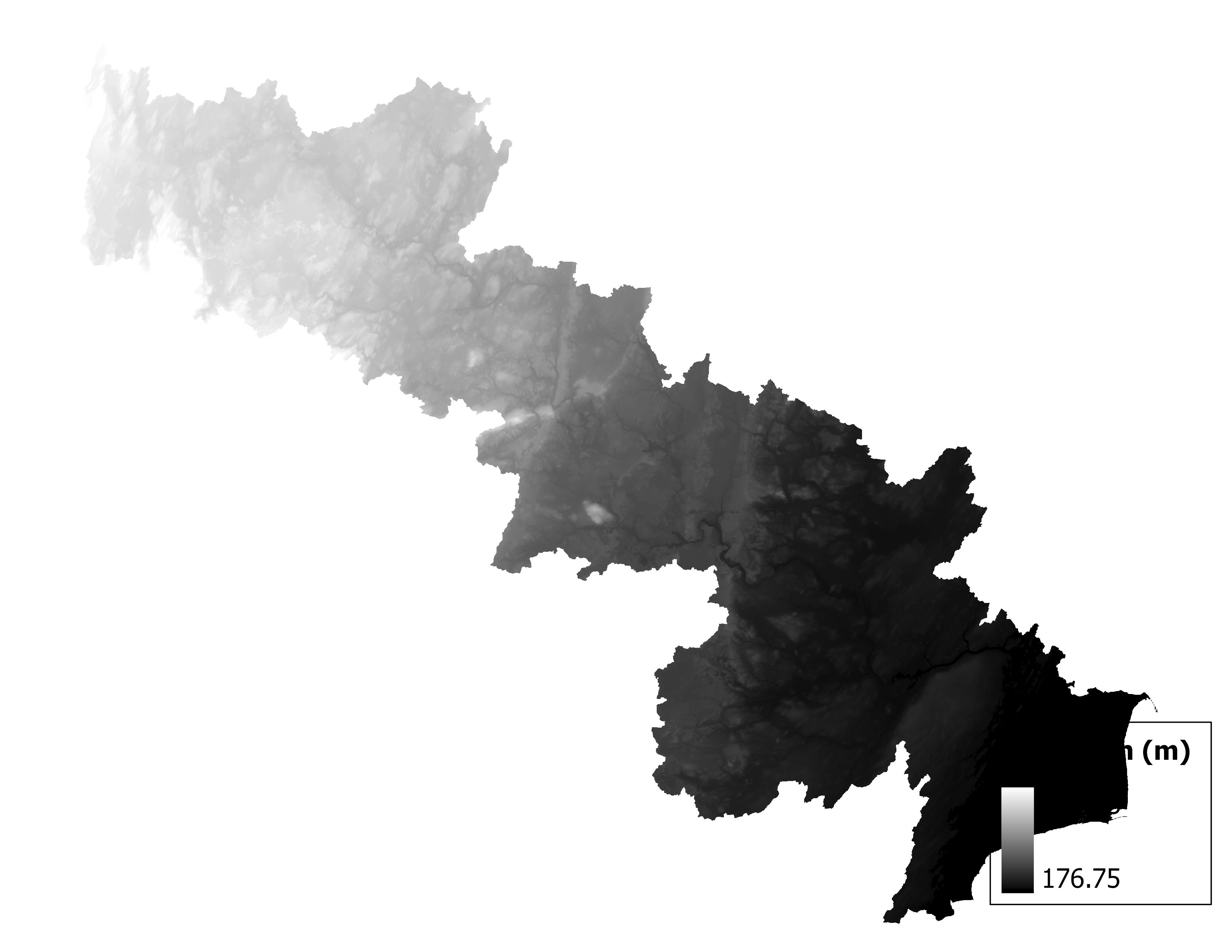 Figure 1.2: Map of elevation in the Peshtigo subbasin. Blue stars indicate the watershed drainage point.