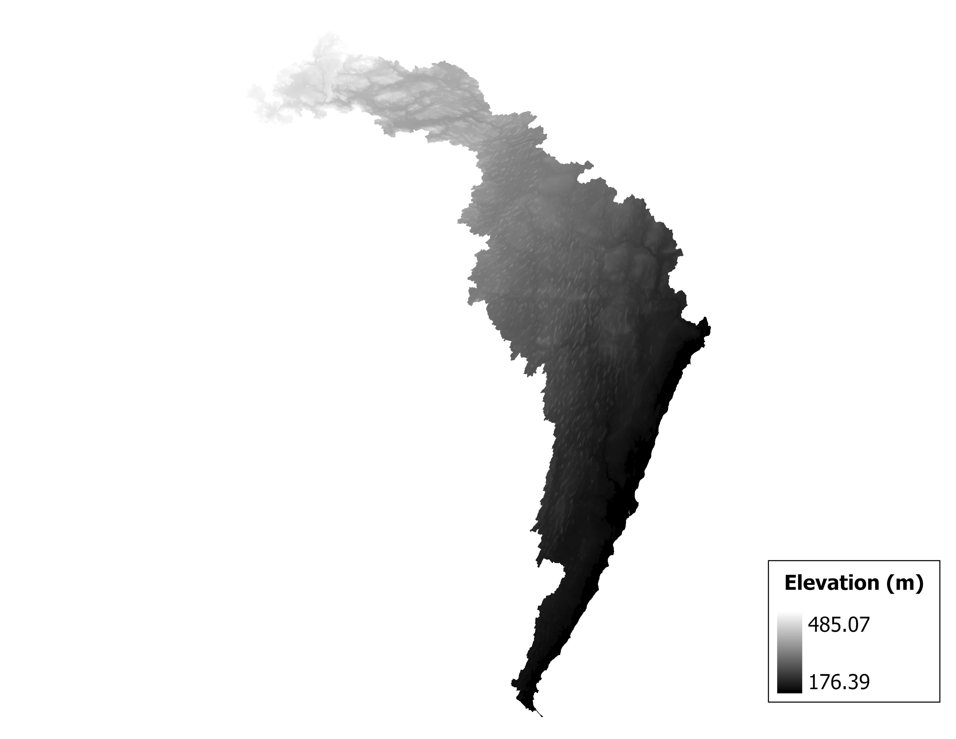 Figure 1.2: Map of elevation in the Cedar-Ford subbasin. Blue stars indicate the watershed drainage point.