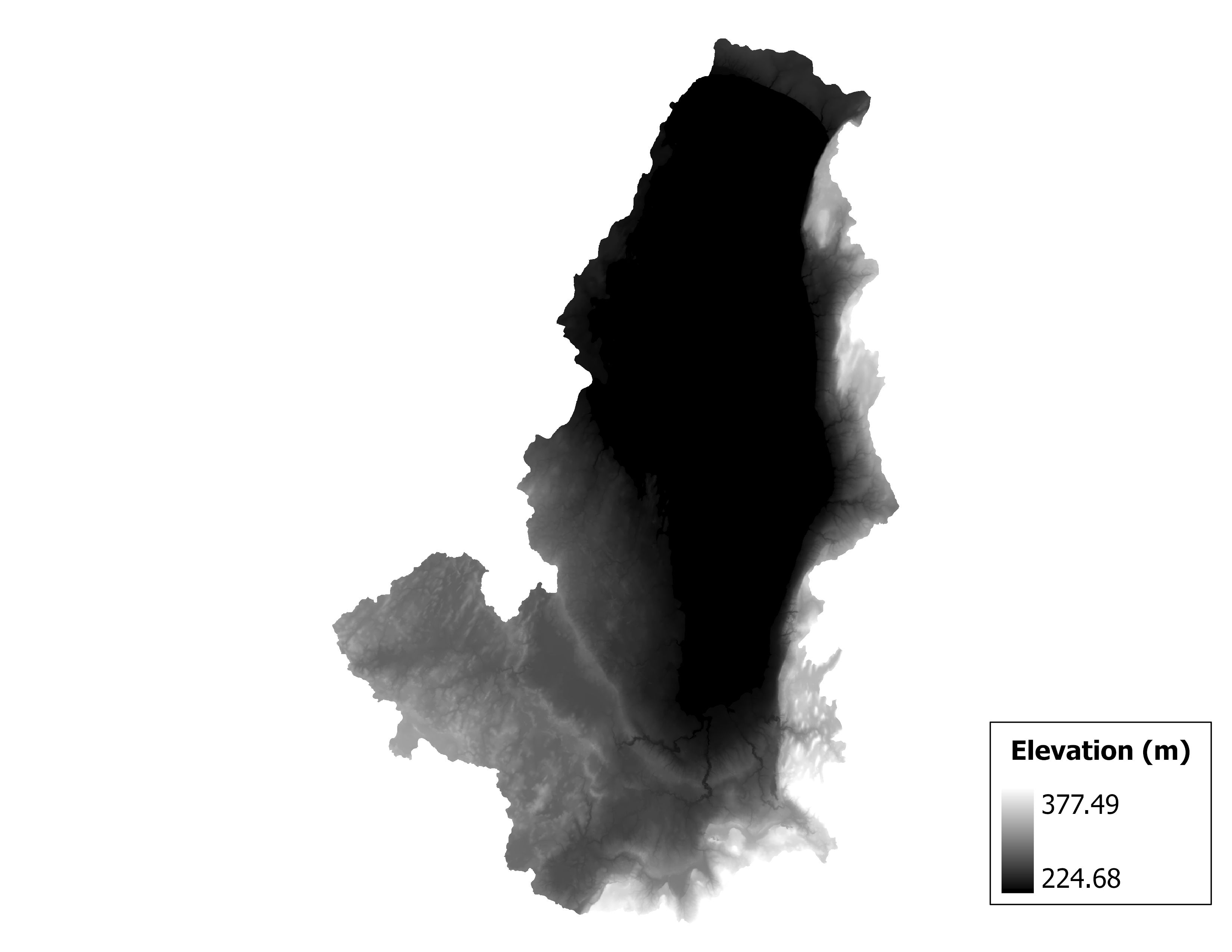 Figure 1.2: Map of elevation in the Lake Winnebago subbasin. Blue stars indicate the watershed drainage point.