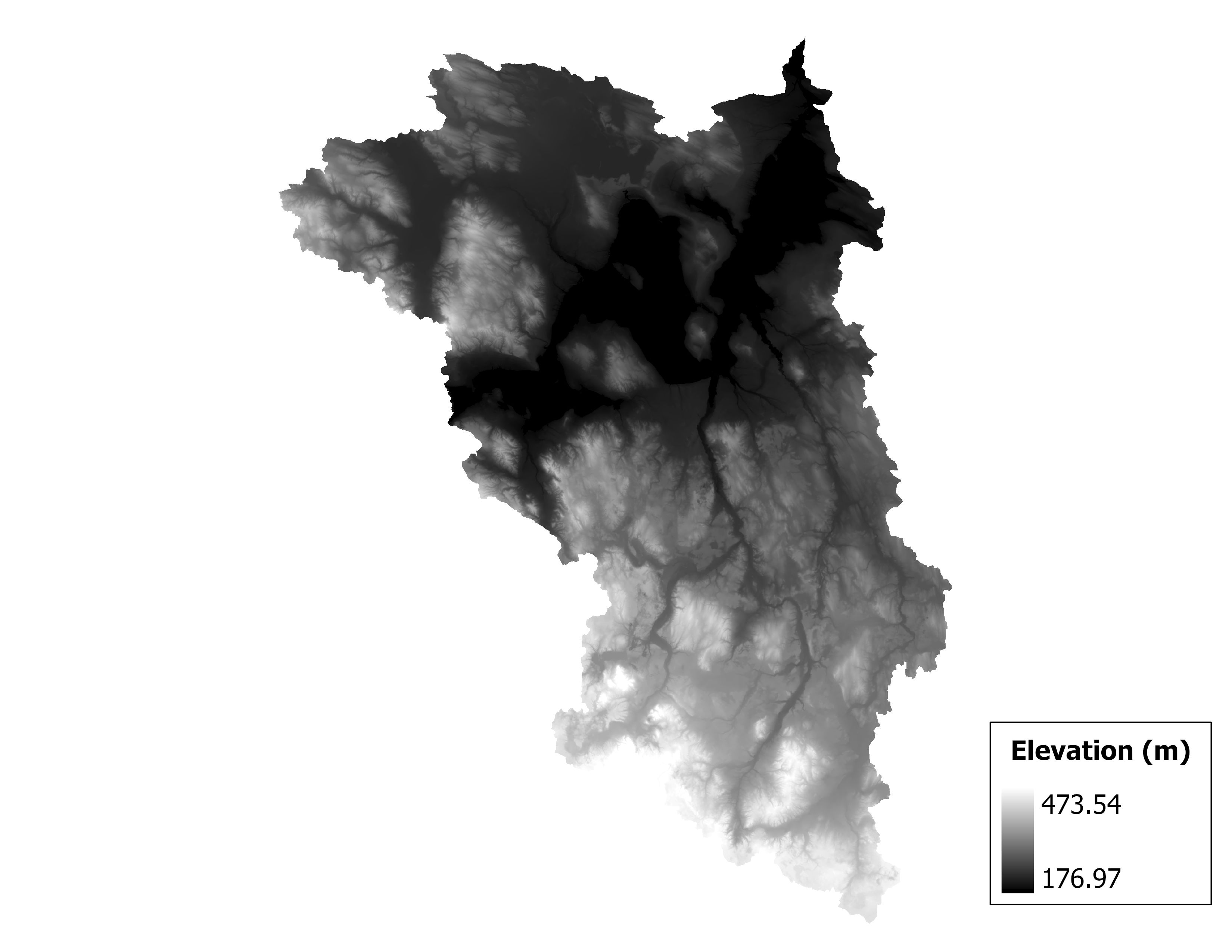 Figure 1.2: Map of elevation in the Cheboygan subbasin. Blue stars indicate the watershed drainage point.