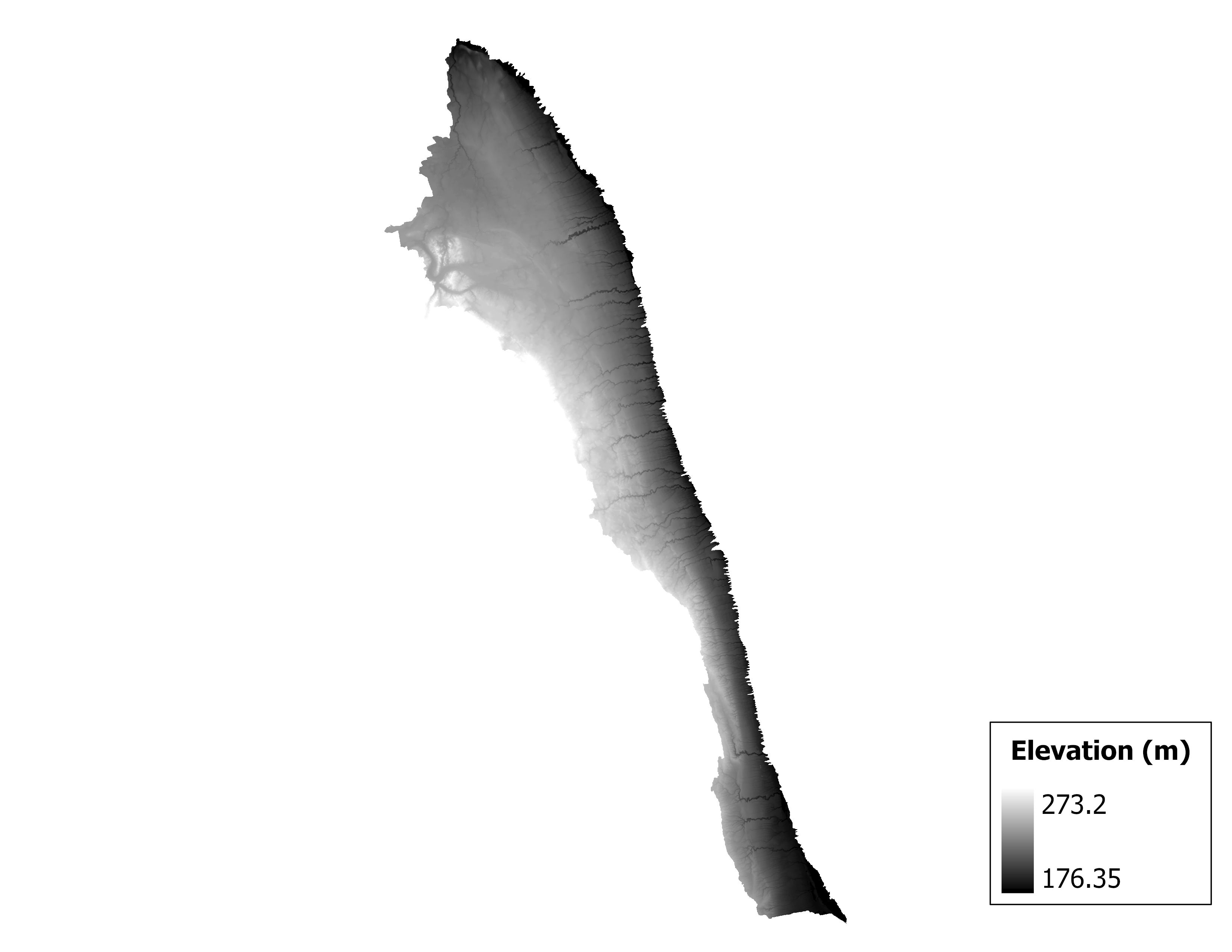 Figure 1.2: Map of elevation in the Birch-Willow subbasin. Blue stars indicate the watershed drainage point.