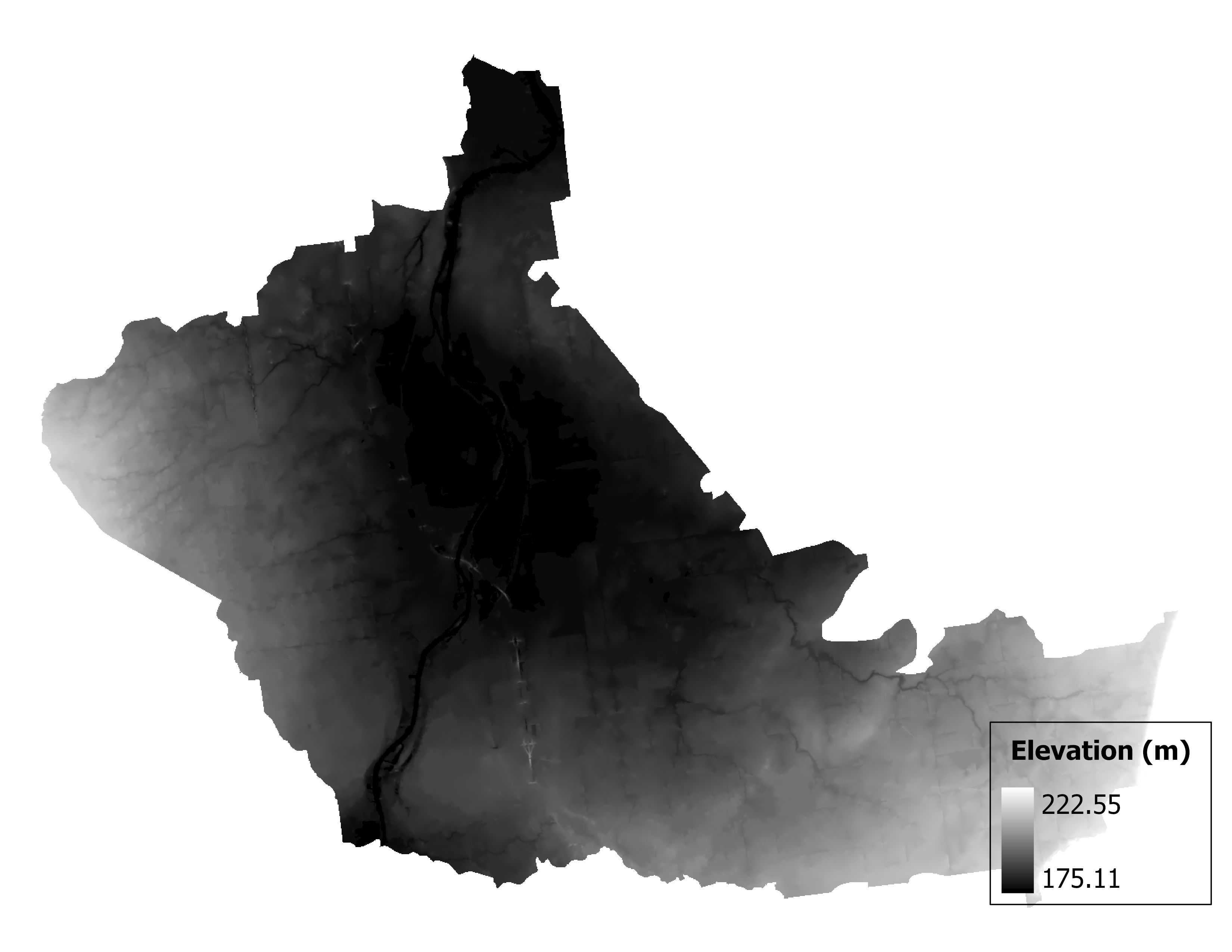 Figure 1.2: Map of elevation in the Saginaw subbasin. Blue stars indicate the watershed drainage point.