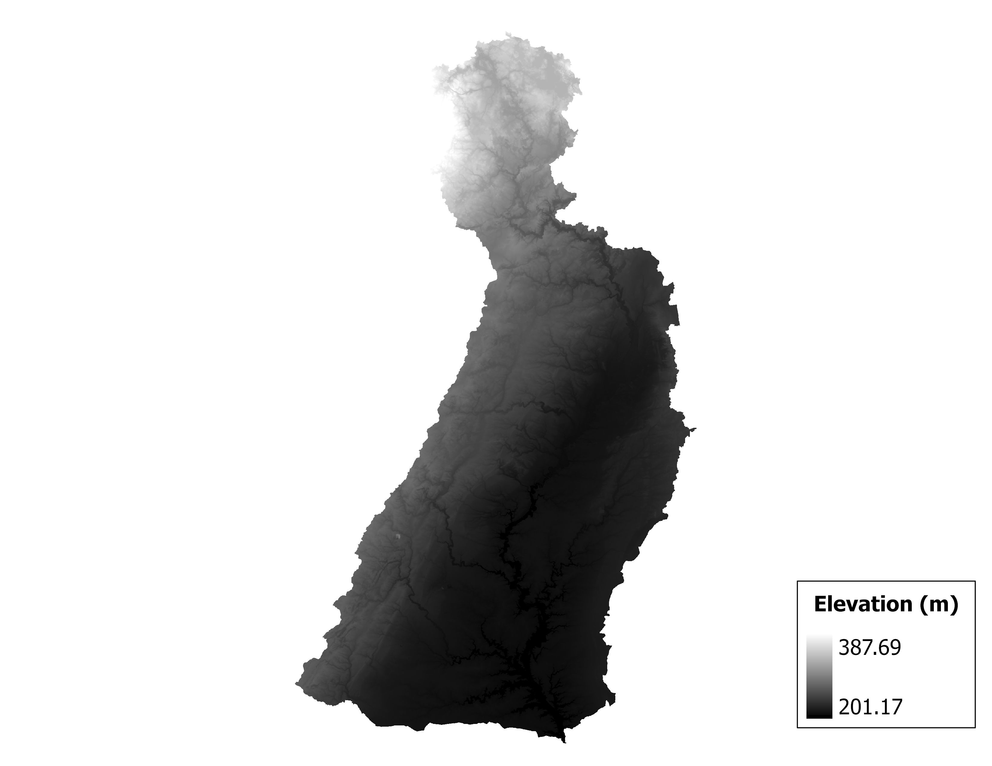 Figure 1.2: Map of elevation in the Tiffin subbasin. Blue stars indicate the watershed drainage point.